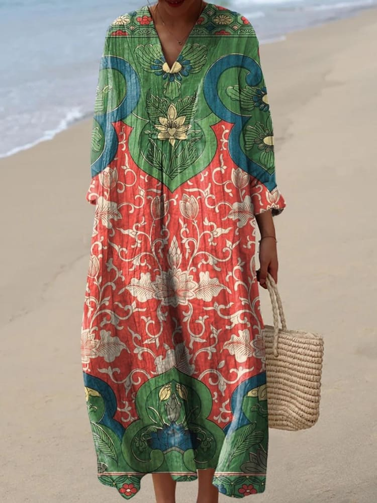 Women's Vintage Lovely Floral Art Print Dress