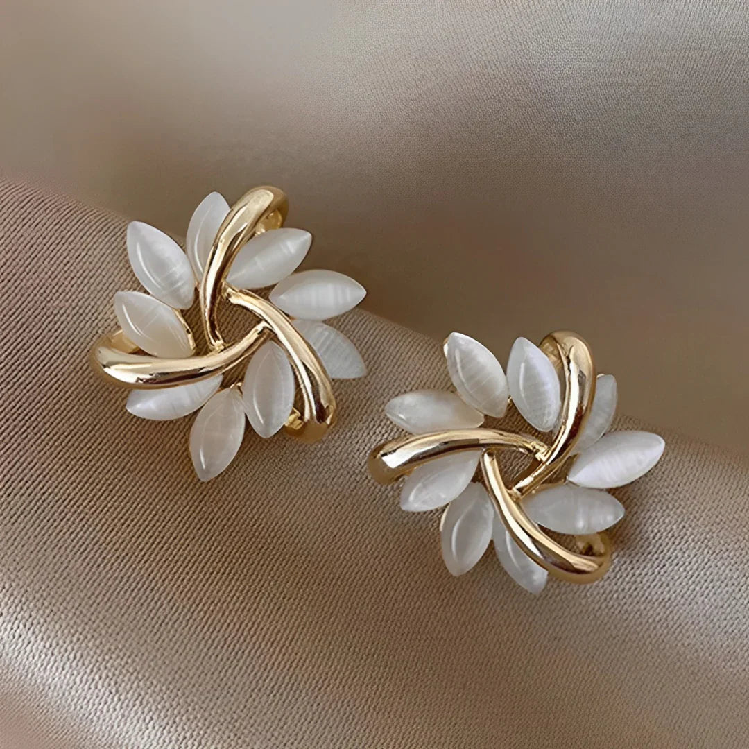 Courtney | Moon Opal and Gold Petal Earrings