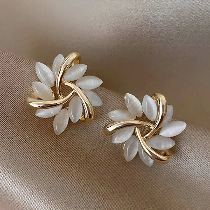 Courtney | Moon Opal and Gold Petal Earrings