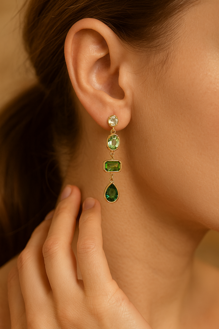 Kona | Elegant Long Earrings Featuring Green Gemstones