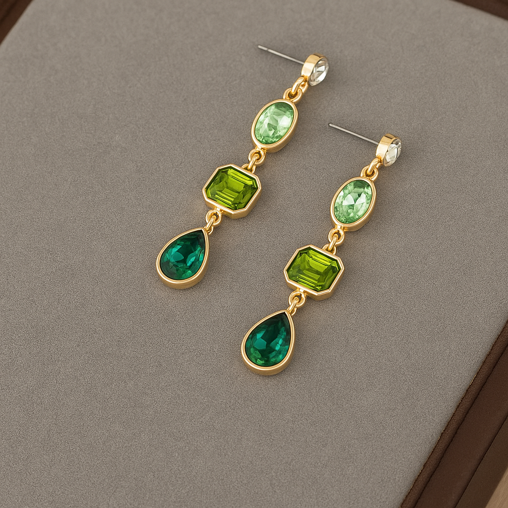 Kona | Elegant Long Earrings Featuring Green Gemstones