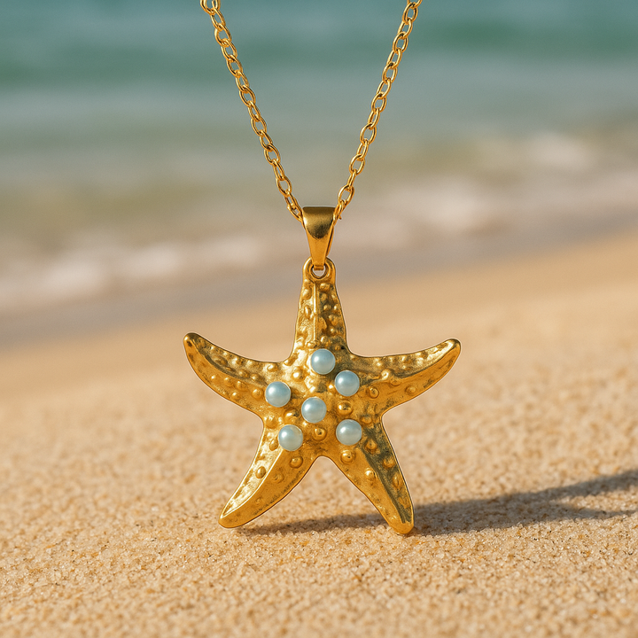 Radiant Blue Starfish Opal Pendant Necklace