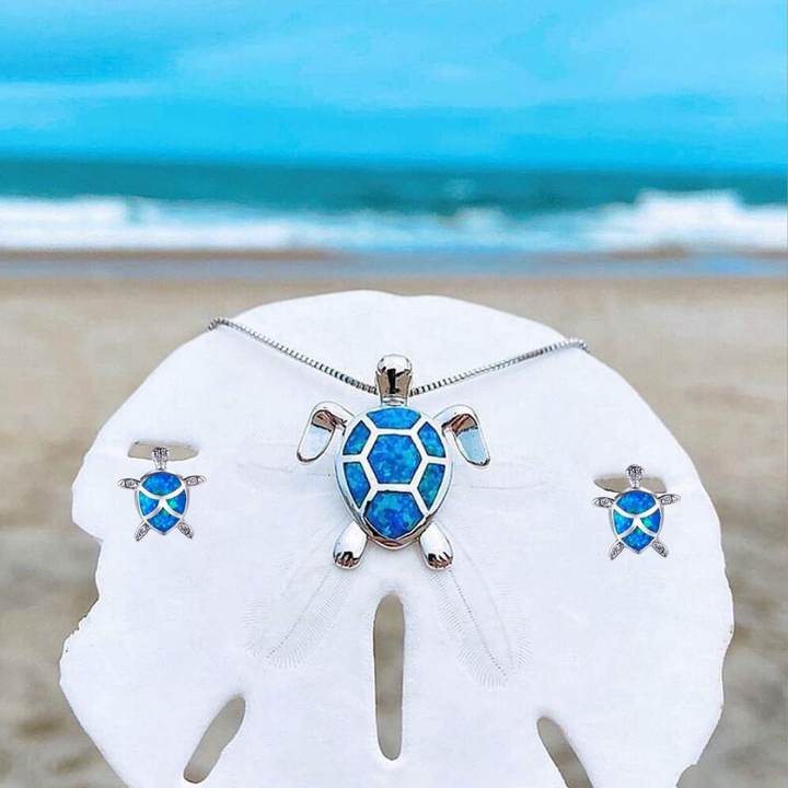 Opal Jewelry Set Featuring Sea Turtle Design