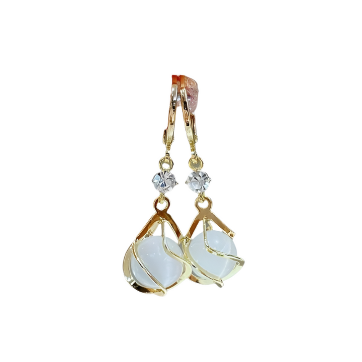 Violet | Gold Drop Earrings with White Opal