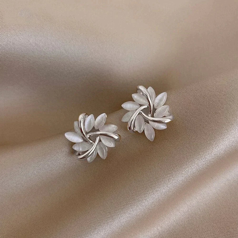 Courtney | Moon Opal and Gold Petal Earrings