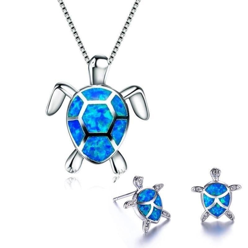 Opal Jewelry Set Featuring Sea Turtle Design