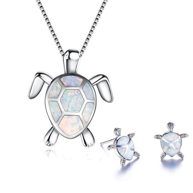 Opal Jewelry Set Featuring Sea Turtle Design
