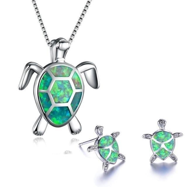Opal Jewelry Set Featuring Sea Turtle Design