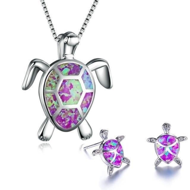 Opal Jewelry Set Featuring Sea Turtle Design