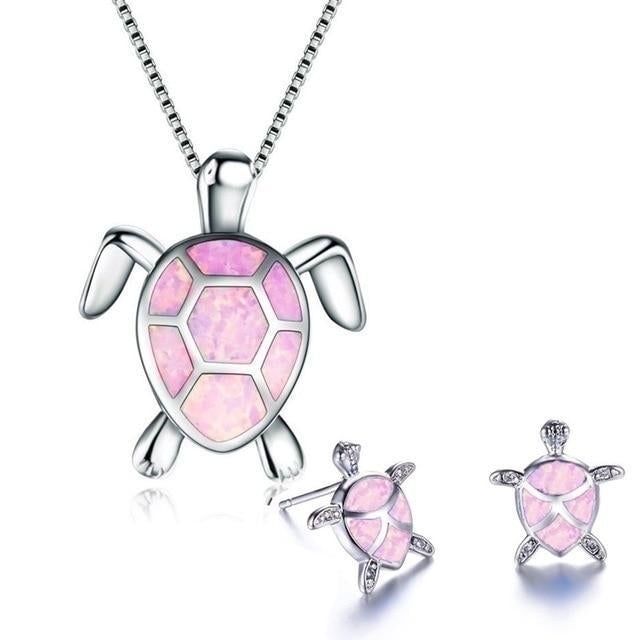 Opal Jewelry Set Featuring Sea Turtle Design
